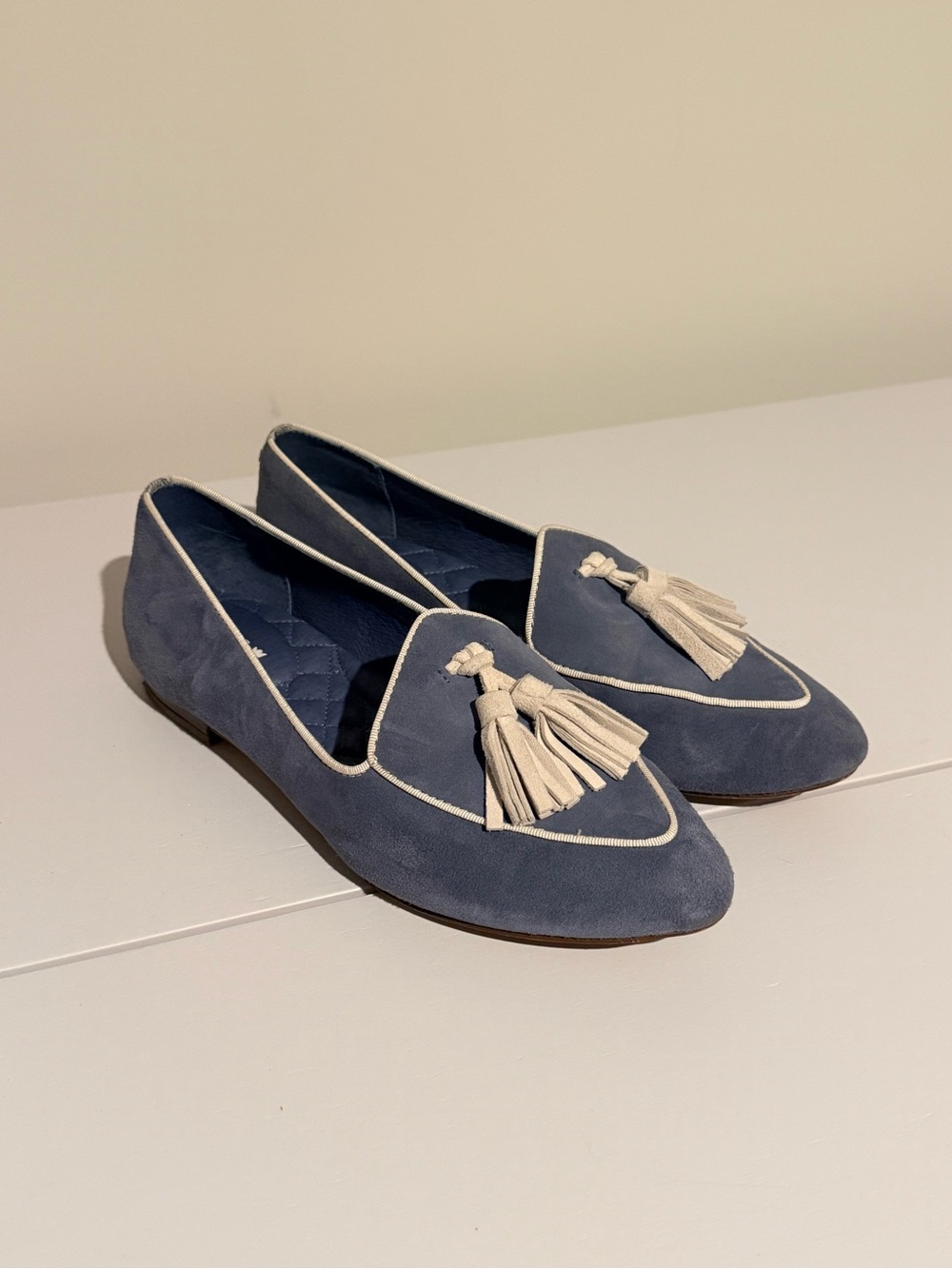 Birdies The Heron Oceano Blue Suede Tassel Loafers Women’s Size 8